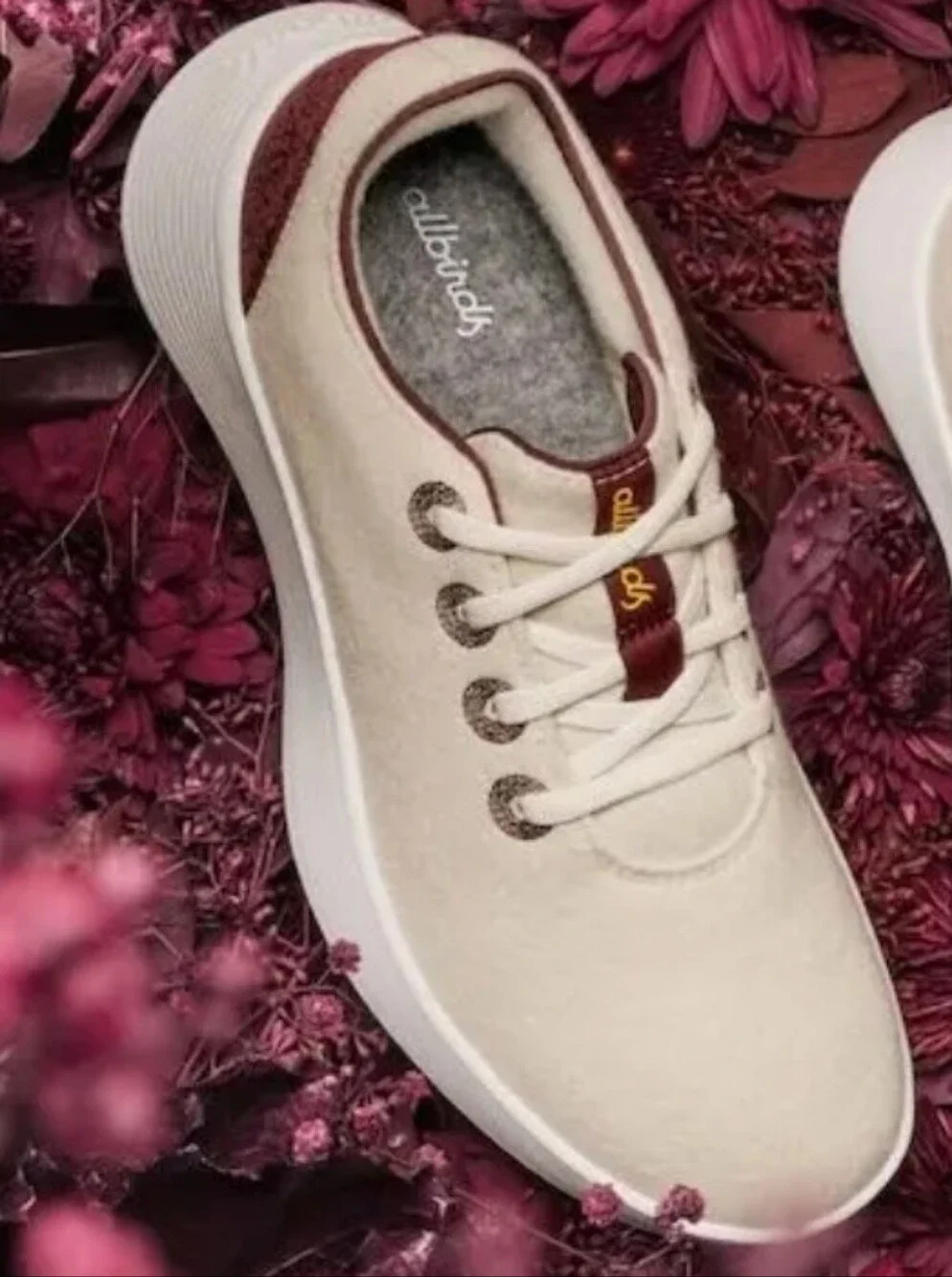NEW Allbirds Men's Wool Runner 2 Beige Hush Blanc Sole 13.5 Cream & Burgundy